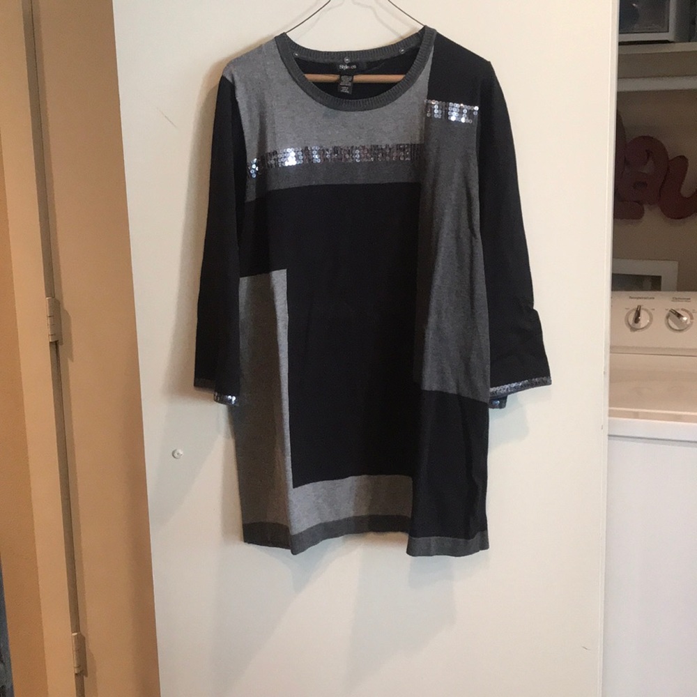 Grey black and sequin t shirt dress